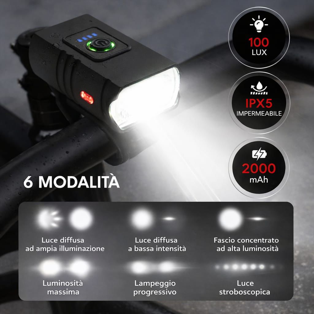 Set Luci LED Bici Ricaricabili Byrox - Sicurezza Notturna