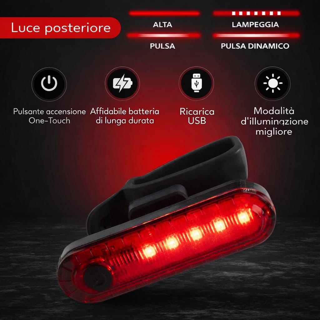 Set Luci LED Bici Ricaricabili Byrox - Sicurezza Notturna