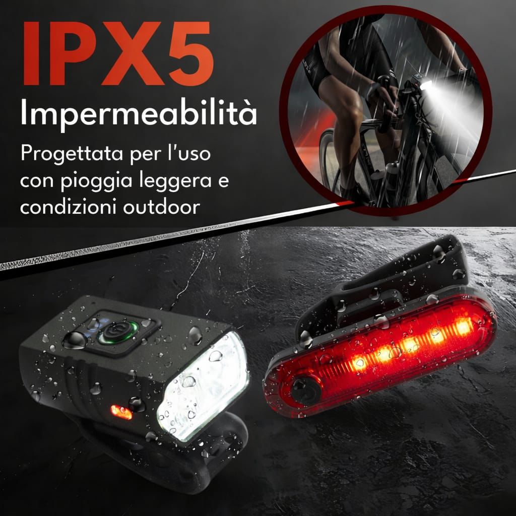 Set Luci LED Bici Ricaricabili Byrox - Sicurezza Notturna